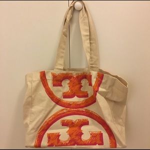 Tory Burch large logo canvas tote